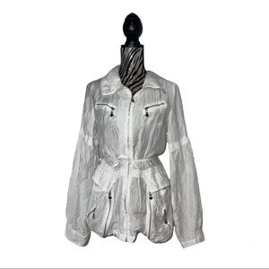 MurMur White Silver Turtleneck Cargo Zipper Jacket